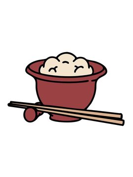 jiggle motion animation of japanese rice in traditional bowl with chopsticks