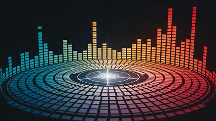 Colorful Digital Audio Equalizer Spectrum Display: Modern Sound Wave Visualization for Music Technology and Data Representation.