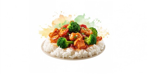 Stir-fried chicken and broccoli served over white rice, quick preparation and healthy eating, World Food Day