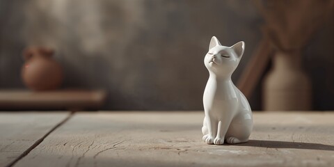 Ceramic sculpture resembling a cat, serving as a decorative object, ceramic arts, for home embellishment, World Art Day