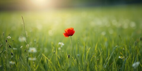 Red poppy with vibrant petals used as a floral motif in seasonal floral arrangements, Earth Day
