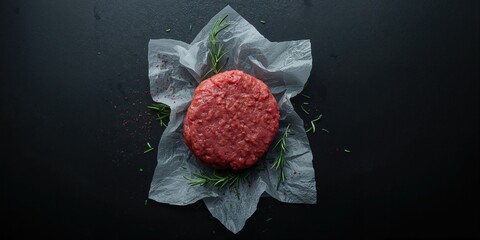 Uncooked ground beef patties arranged on baking paper, highlighting meat preparation and hygiene, National Meat Month