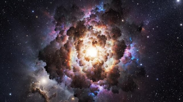 Stunning supernova explosion in vibrant nebula with bright stars