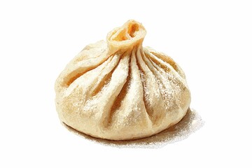 Single khinkali dumpling isolated on a white background, showcasing traditional Georgian design with twisted dough and plump filling