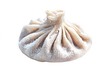 Single khinkali dumpling isolated on a white background, showcasing traditional Georgian design with twisted dough and plump filling