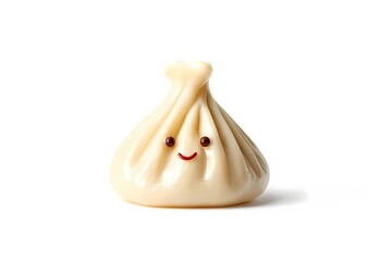 Single khinkali dumpling isolated on a white background, showcasing traditional Georgian design with twisted dough and plump filling