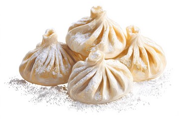 Single khinkali dumpling isolated on a white background, showcasing traditional Georgian design with twisted dough and plump filling