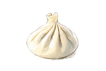 Single khinkali dumpling isolated on a white background, showcasing traditional Georgian design with twisted dough and plump filling