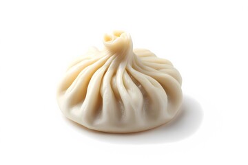 Single khinkali dumpling isolated on a white background, showcasing traditional Georgian design with twisted dough and plump filling