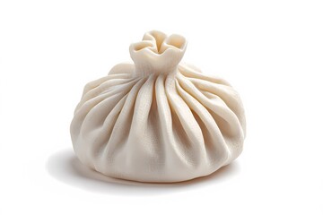 Single khinkali dumpling isolated on a white background, showcasing traditional Georgian design with twisted dough and plump filling