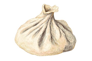 Single khinkali dumpling isolated on a white background, showcasing traditional Georgian design with twisted dough and plump filling