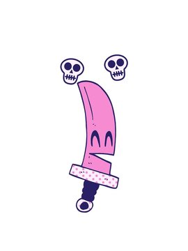 spinning skulls animation of cartoon doodle happy magical sword