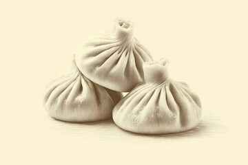 Single khinkali dumpling isolated on a white background, showcasing traditional Georgian design with twisted dough and plump filling