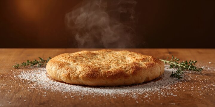 Small Aish Shamy or pita bread using wheat flour, yeast, salt, and water baked in a hot oven, bread baking techniques