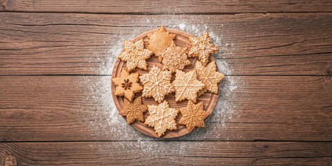 Christmas cookies decorated with cinnamon and anise on a white background, seasonal baking details