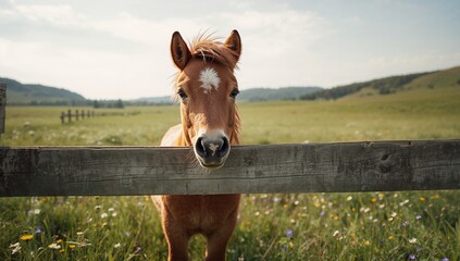 Pony resting by a fence in a farm setting, animal care and enclosure maintenance