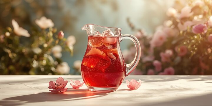 Serving vessel of cold brewed tea with ice cubes, designed for beverage cooling and presentation