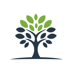 Fototapeta premium Abstract Tree Logo Symbol with Green Leaves and Dark Blue Branches Design Concept Nature Growth Ecology Element