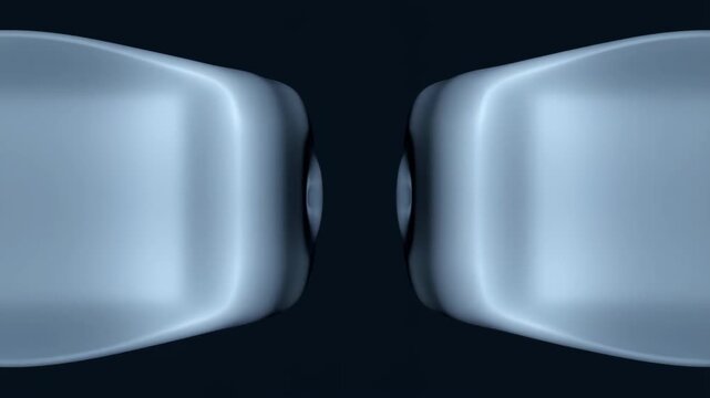 Abstract 3D shapes resembling lips and blocks, creating a visually striking composition. Ideal for modern design and artistic projects