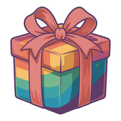 Obraz premium Colorful gift box with pink bow ribbon on white background