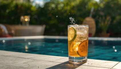 Summer drink featuring citrus slices, emphasizing a cooling, fruit-infused beverage for hot days
