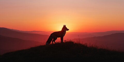 Naklejka premium Fox resting on a hill during sunrise, highlighting natural behavior at sunrise