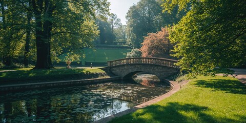 Fototapeta premium Historical palace garden bridge at Laxenburg close to Vienna showcasing landscape architecture
