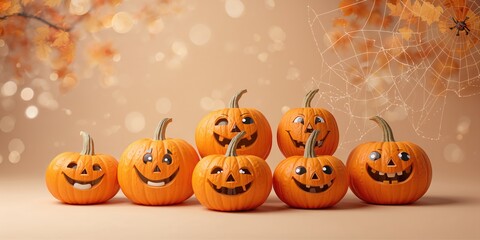 Pumpkin decorations with humorous faces for Halloween, highlighting seasonal celebration