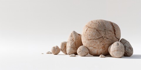 Cliff stones set against a plain white backdrop, optimized for digital design, with emphasis on lighting contrast
