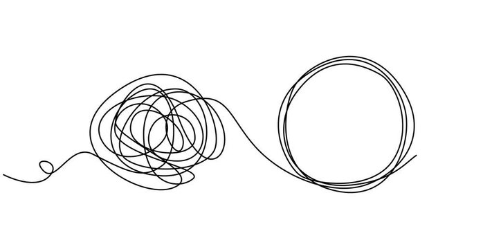 Animated self drawing of  Chaos and mess circle continuous line drawn Psychotherapy linear concept vector problem solution symbol. Open book with chaos and mess circle continuous one line drawn 