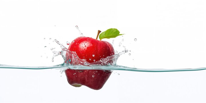 Red apple dropping into water creating splash, freshness and juiciness, World Water Day