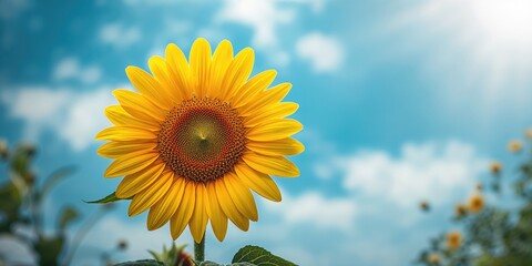 Sunflower in full bloom with vibrant yellow petals serving as a backdrop for graphic elements