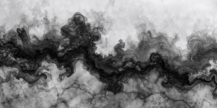 Black and white abstract ink painting with smoky effects and marble stone textures, ideal for wall decor, World Art Day