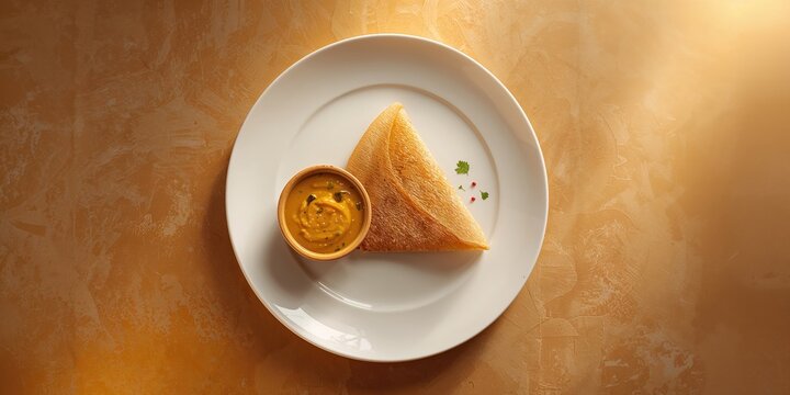 Wheat chapati bread on a white plate accompanied by dal tadka, simple Indian staple food