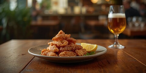 Spanish-style deep fried anchovies served with lemon, emphasizing seafood preparation for menu backgrounds