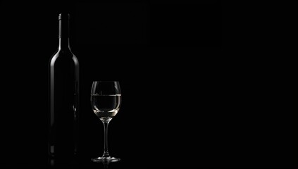 Dark background with a bottle and glass silhouette, ideal for beverage marketing or layout design