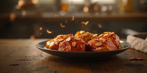 Honey and Almond Chicken with a glossy coating highlighting caramelization, ideal for a main course