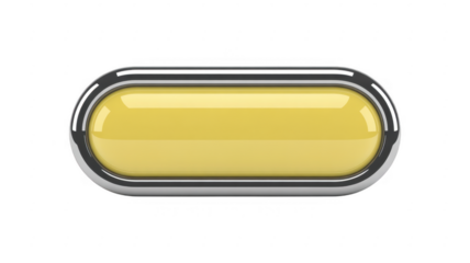 Yellow button with silver border shiny button rounded rectangle isolated on a transparent background