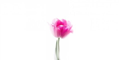 Isolated tulip with fuchsia and white petals on a plain background, ideal for botanical illustration or decoration