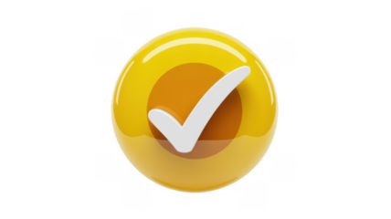 Yellow circle with white checkmark symbol check mark approval isolated on a transparent background