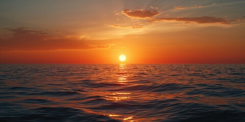Fototapeta premium Sea water ocean horizon during sunset with glowing sky, Mediterranean coastline, tranquil scene, sunset on sea water ocean horizon in Mediterranean