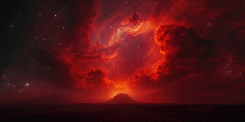 Red sky background with visible atmospheric layers, used in educational displays about weather patterns