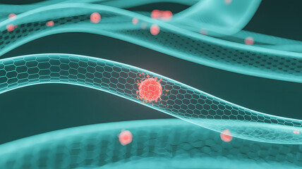 Nanotechnology tubes with red nanoparticles flowing through