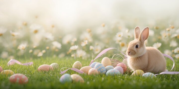 Rabbit resting on lush grass in a natural setting, ideal for outdoor nature themes