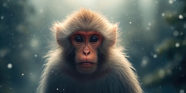 Macaque monkey in the wild captured in detailed close-up, highlighting primate behavior and environmental preservation