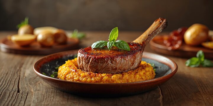 Pork chops paired with farofa emphasizing protein-rich meals in Brazilian food styling