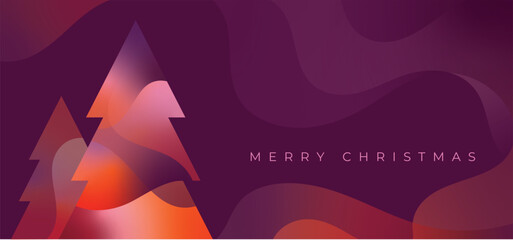 Modern Geometric Gradient Christmas Tree Banner Card with Dynamic and Smooth Flowing Gradient Shapes in Plum, Light Pink and Vibrant Orange