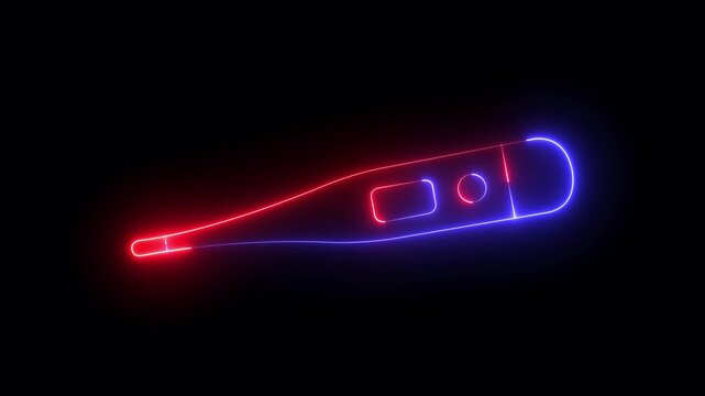 neon Medical thermometer icon animation on black background. Digital thermometer icon for fever check and health monitor animation. Digital Medical thermometer icon for medical examination.