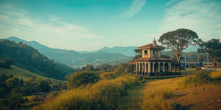 Idalgashinna Railway Station, the fifth highest in Sri Lanka, situated on the Main Line between Haputale and Ohiya, in Badulla, with mountain scenery