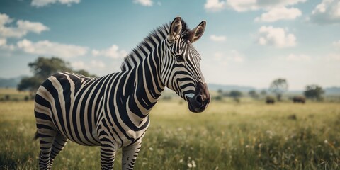 Zebra grazing in a grassland habitat, highlighting wildlife conservation